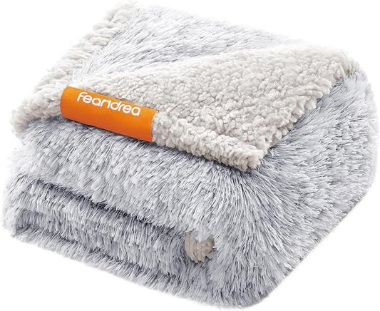 Feandrea Waterproof Long Plush Pet Blanket for Miniature Dogs, Cats, Sherpa Fleece, Double Sided, Reversible Dog Couch Cover, Gray Ombré