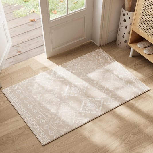 SONGMICS Area Rug, 2x3 ft Boho Style, Cappuccino Beige