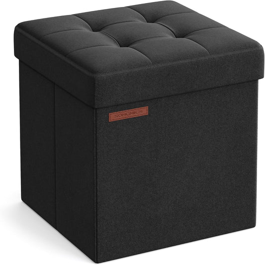 Folding Storage Ottoman Bench,30 x 30 x 30 cm,Ottoman Foot Rest, Storage Chest, Load 130 kg, for Living Room, Entryway, Dorm, Black