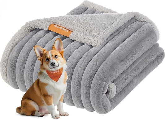 Feandrea Waterproof Dog Blanket, Sherpa Fleece Pet Throw Blanket for Miniature and Small Dogs, Cats, 48 x 60 Inches, Reversible Couch Cover Protector, Machine Washable, Beige