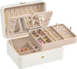 Jewelry Box Organizer with Mirror, 2-Layer Jewelry Holder Case, Removable Tray, Cloud White