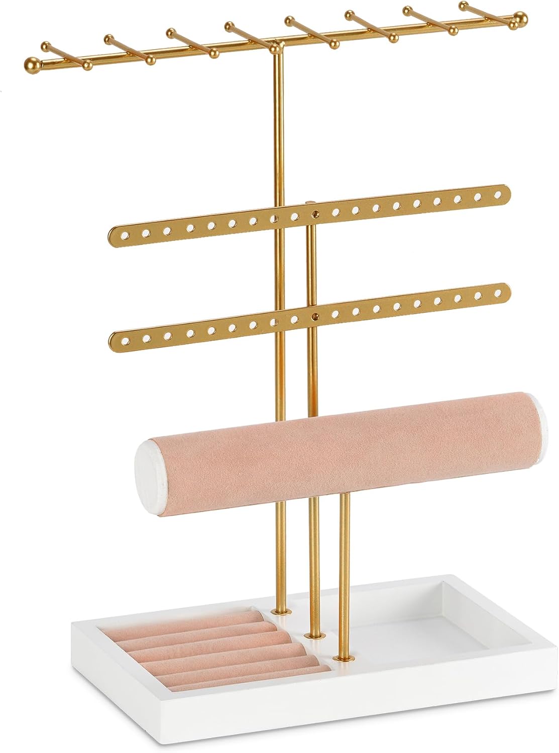 Jewelry Holder Organizer 4-Tier Gold Jewelry Stand with Necklace Organizer Earring Bracelet Holder Ring Box,Hanger for Display and Storage