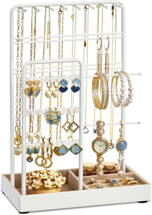 Jewelry Holder, Jewelry Organizer, Jewelry Display Stand with Metal Frame, Matte White