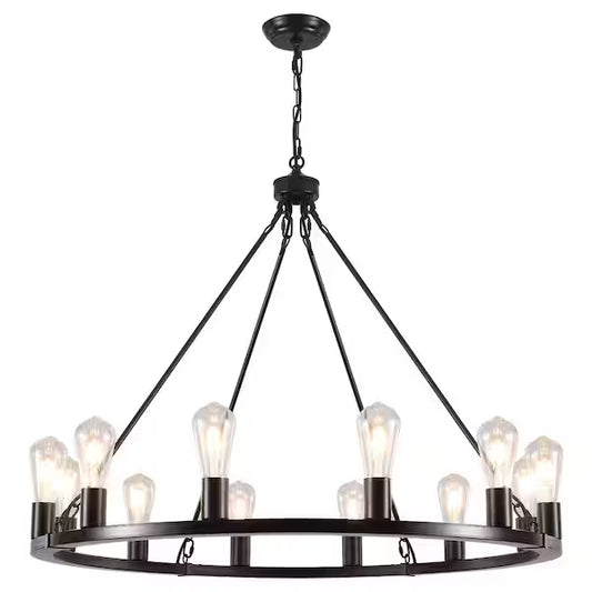 Teyvon 12 Light Dimmable Wagon Wheel Chandelier