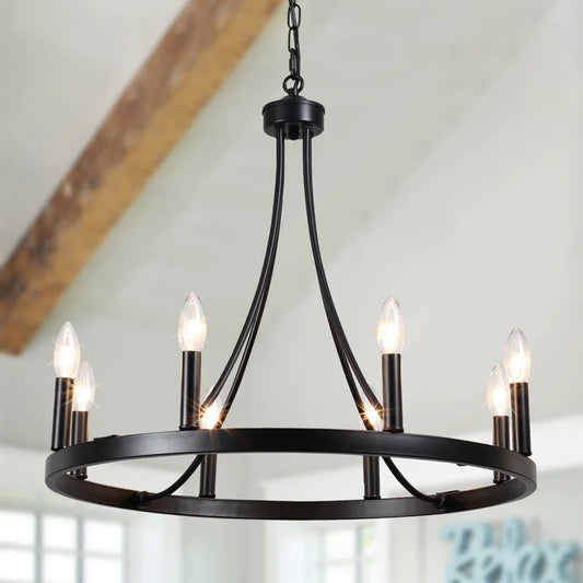 Gracie Oaks 23.62" Farmhouse Chandelier 8 Lights Wagon Wheel Rustic
