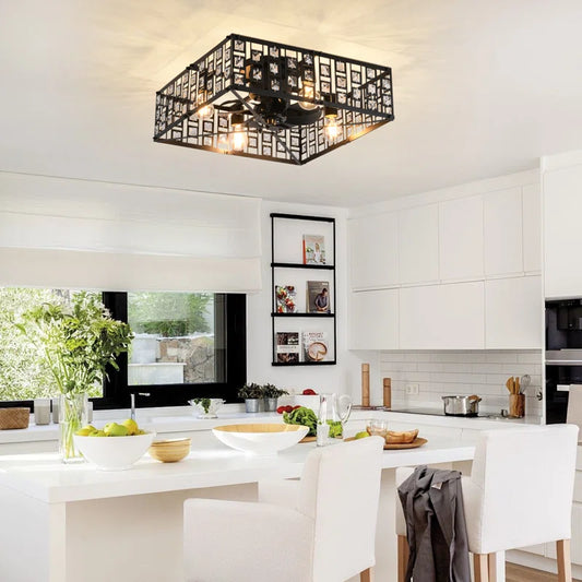 19.68" Crystal Square Caged Flush Mount Ceiling Fan