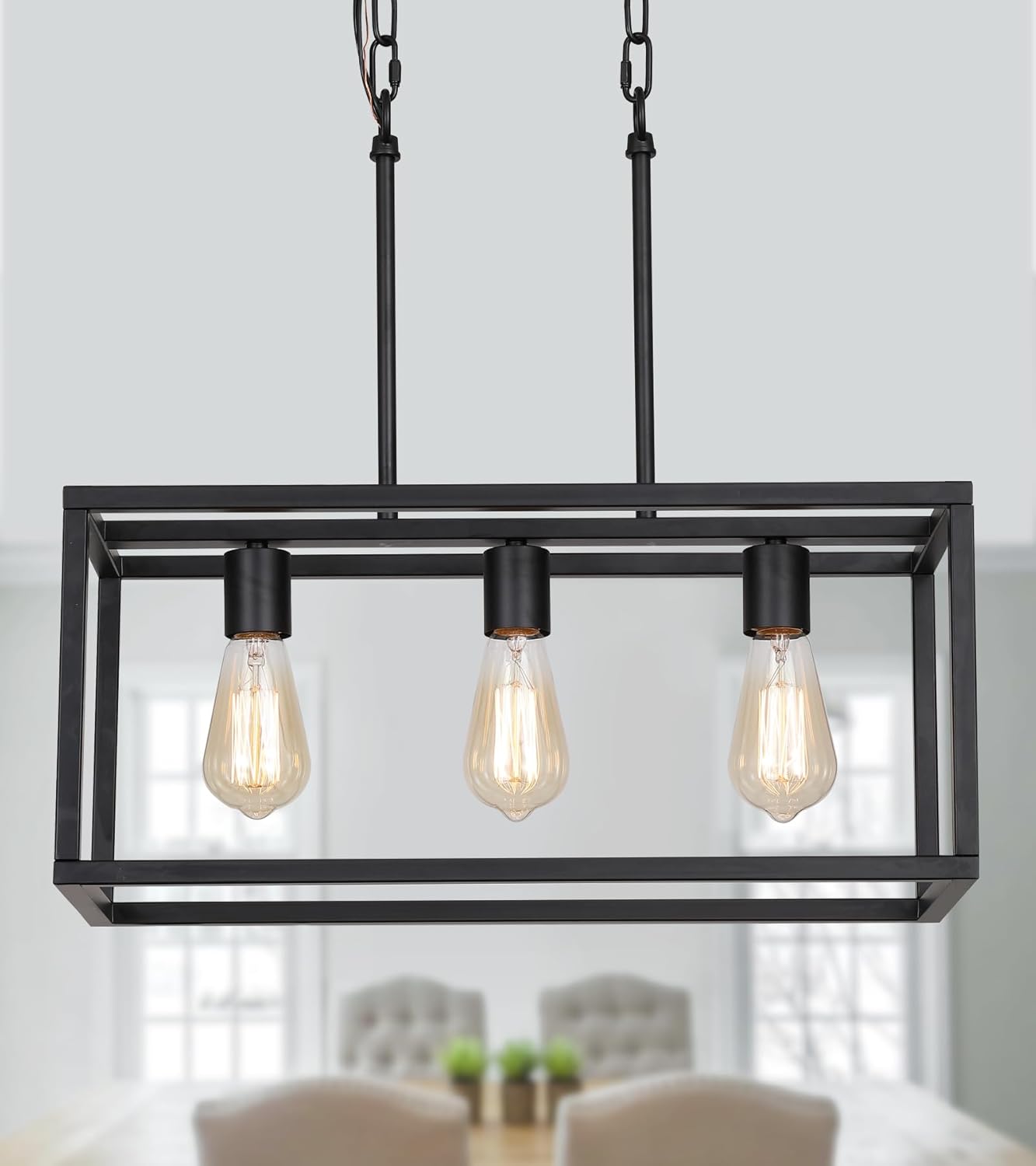 3 Light Island Open Rectangular Linear Chandelier