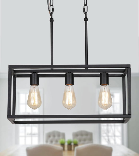 3 Light Island Open Rectangular Linear Chandelier